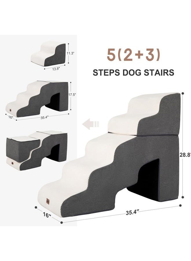 Garnpet Dog Stairs for High Beds with Tunnel, 5-Step Dog Steps for Small Dogs and Cats, Foldable Pet Stairs for High Bed Climbing, Non-Slip Balanced Pet Step Indoor, Beige - Image 2