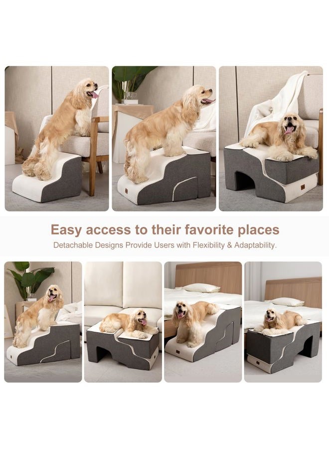 Garnpet Dog Stairs for High Beds with Tunnel, 5-Step Dog Steps for Small Dogs and Cats, Foldable Pet Stairs for High Bed Climbing, Non-Slip Balanced Pet Step Indoor, Beige - Image 3