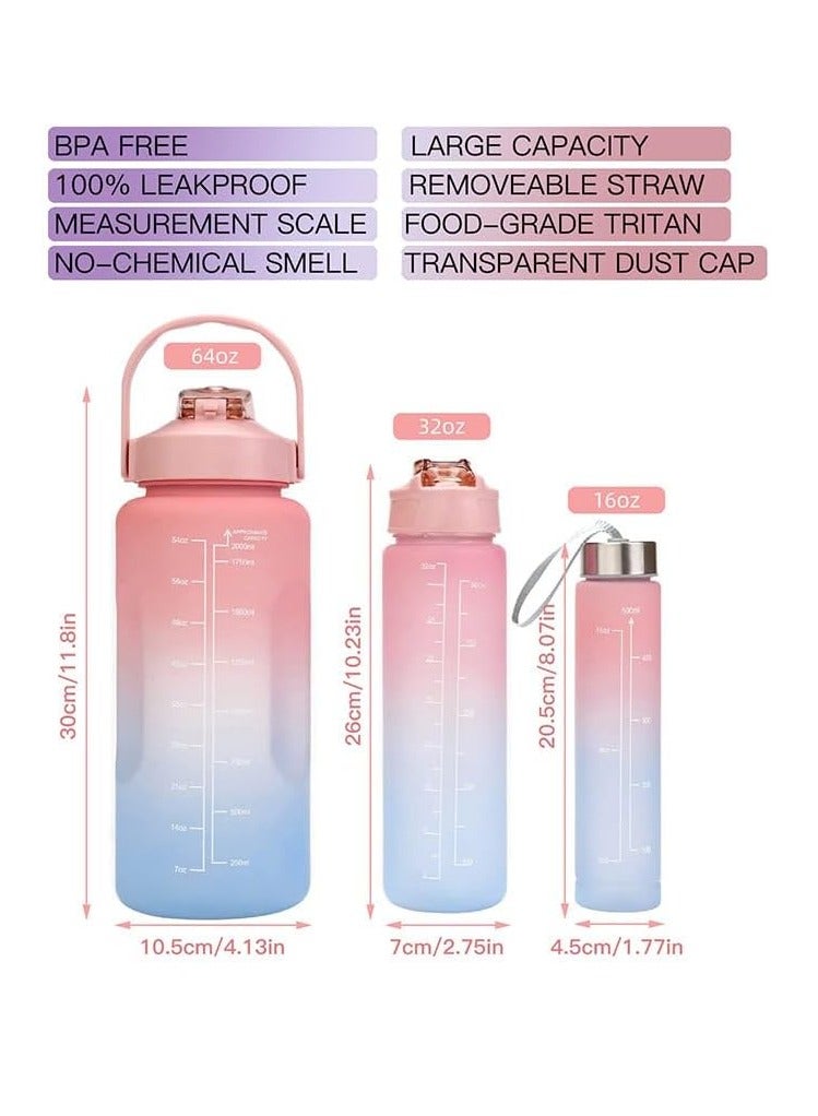 Reko Sports Water Bottle With Straw, 2L 900ml 500ml Motivational Sports Water Bottle - Multicolor - Image 2