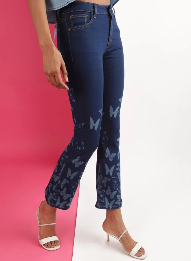 Freehand  Women Bootcut Laser Print High Rise Jeans  | Best Price UAE