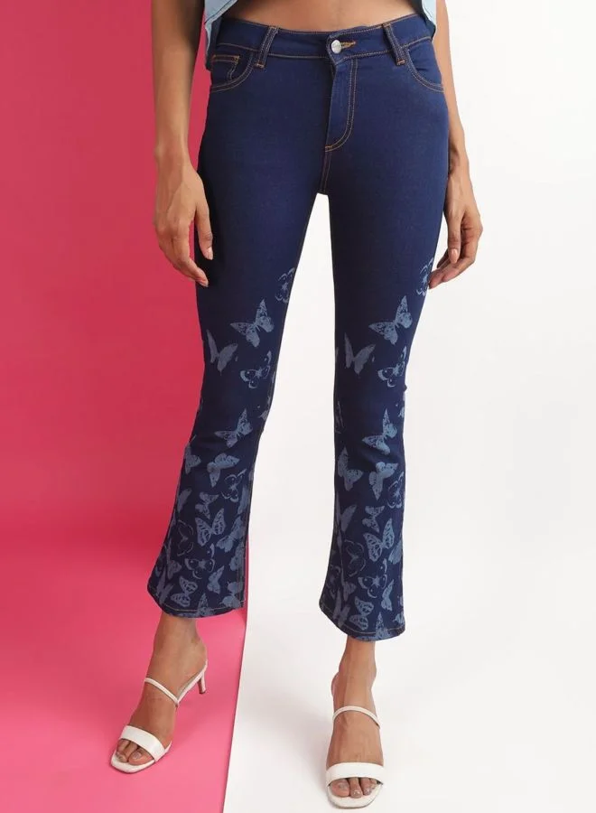 Women Bootcut Laser Print High Rise Jeans