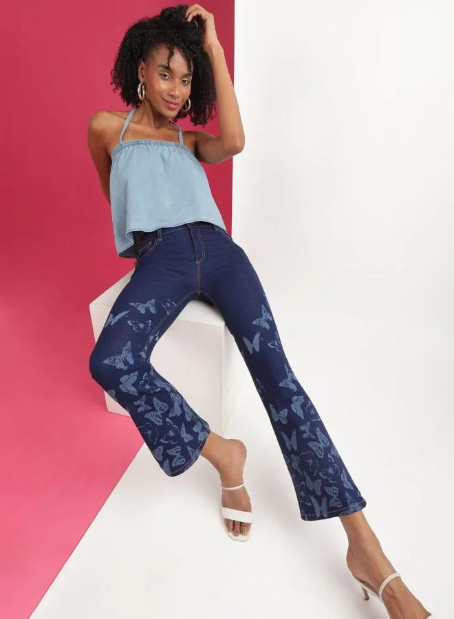 Freehand  Women Bootcut Laser Print High Rise Jeans  | Best Price UAE
