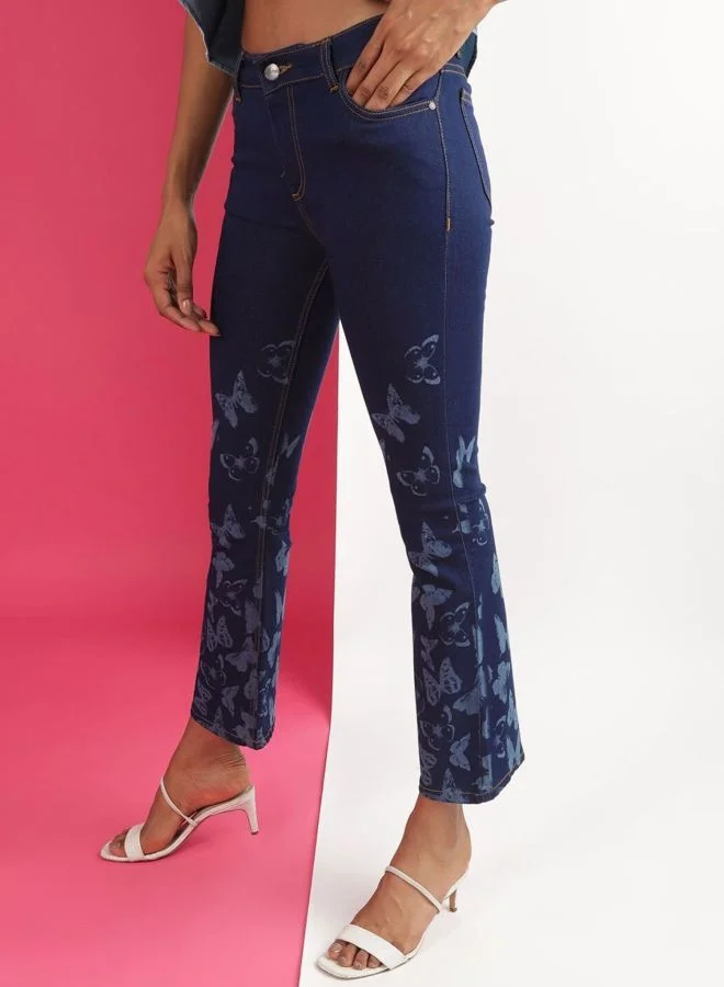 Freehand  Women Bootcut Laser Print High Rise Jeans  | Best Price UAE
