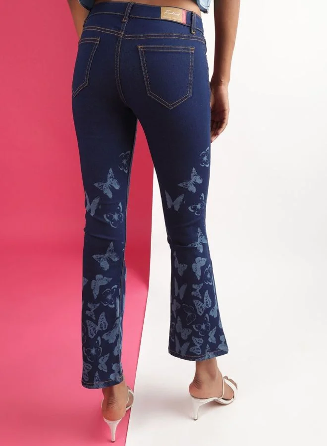 Freehand  Women Bootcut Laser Print High Rise Jeans  | Best Price UAE