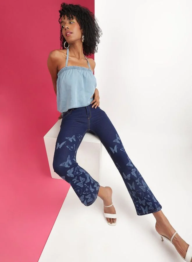 Freehand  Women Bootcut Laser Print High Rise Jeans  | Best Price UAE