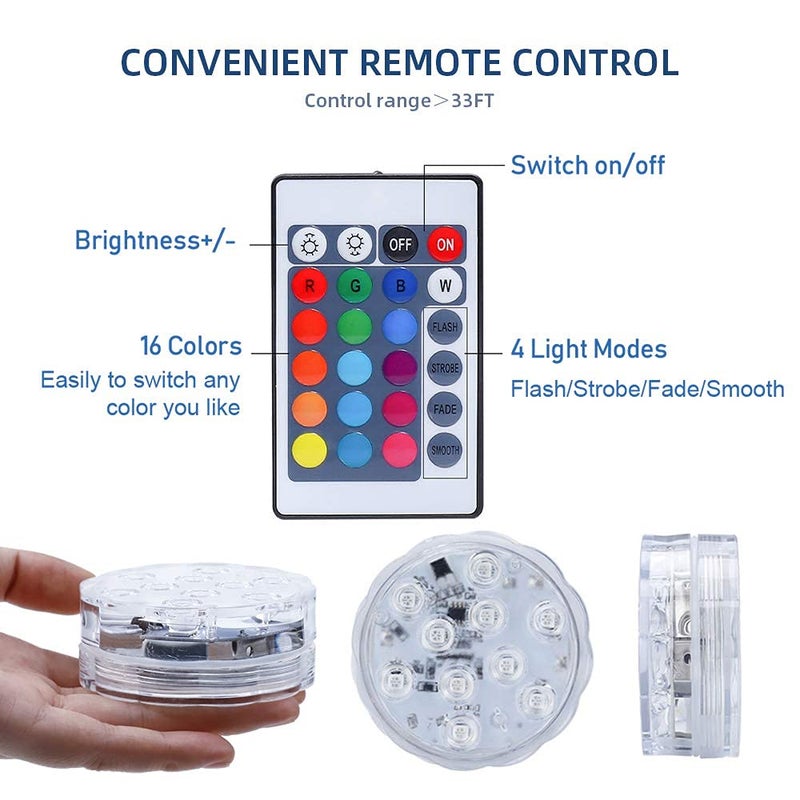 GLODD Submersible Pool Lights Underwater LED Lights with Remote Battery Operated Bath Tub Lights for Fish - Image 3