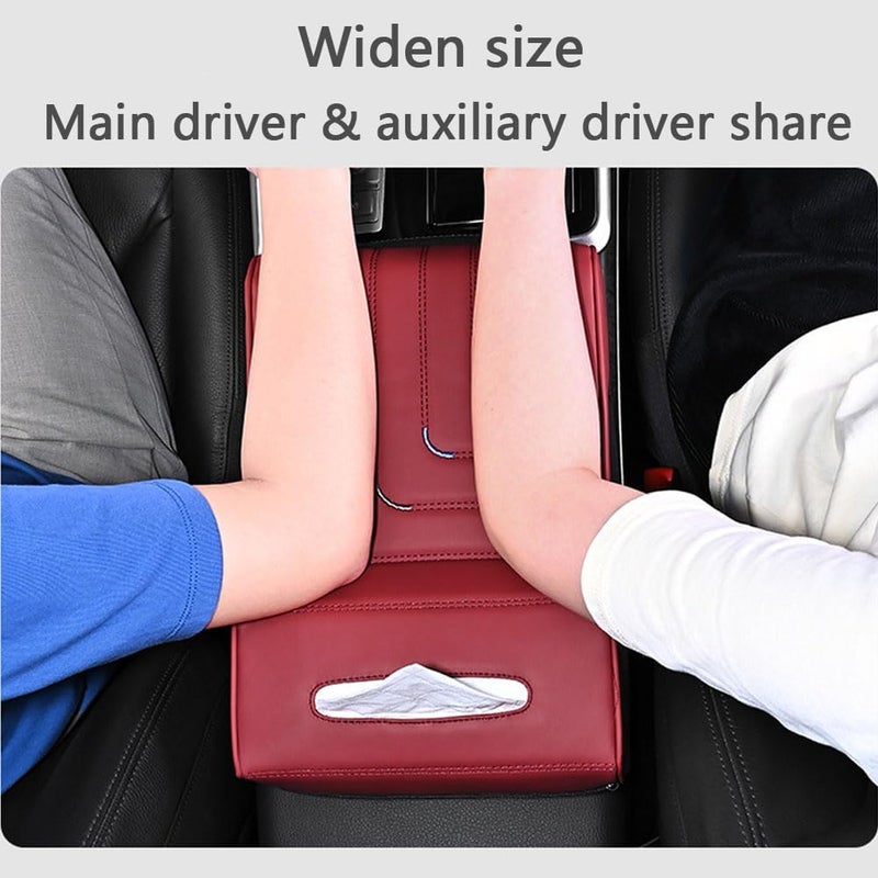 Goodern Car Armrest Support Cushion,Auto Center Console Armrest Pad with Tissue Box Comfortable PU Leather Automotive Elbow Rest Pad Widen Non-Slip Arm Rest Protector Cover Fit for Most Car-Blue - Image 3
