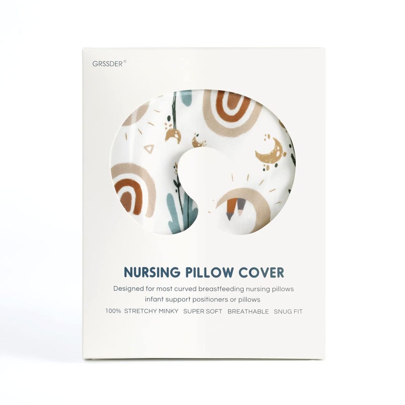 GRSSDER Nursing Pillow Cover Stretchy Minky Removable Nursing Covers for Breastfeeding Pillows, Ultra Soft Comfortable Slipcover for Boy and Girls, Cute Rainbow Pattern - Image 4
