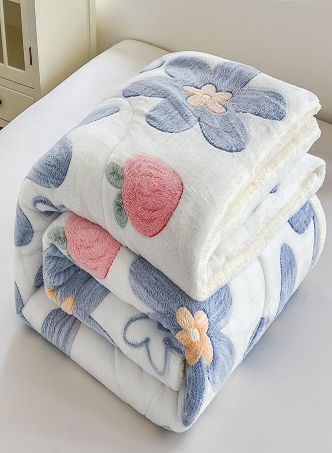 PAJEO Blue Floral Fleece Comforter Set - 3 Piece Queen Size Thick Fluffy Comforter for Her Girls Women, Plush, Cozy & Warm,Soft Bedding Bedroom Decor for Winter (1 Comforter + 2 Pillow Shams) - Image 5