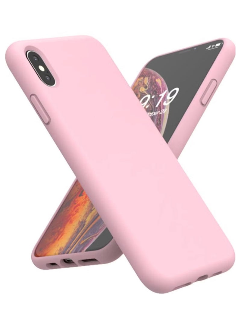 جراب متوافق مع iPhone X/Xs مقاس 5.8 بوصة، جراب هاتف نحيف من السيليكون السائل مكون من 4 طبقات من المطاط الناعم المقاوم للصدمات مع بطانة من الألياف الدقيقة المضادة للخدش (وردي) - Image 1