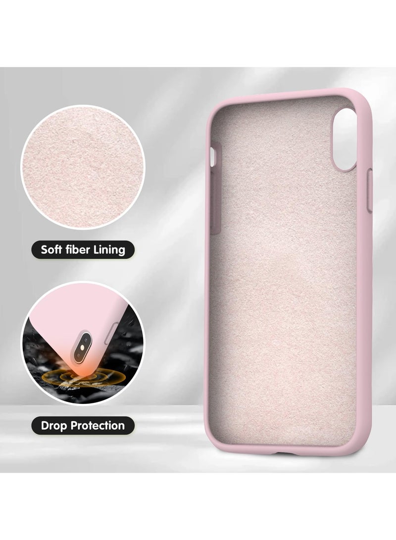 جراب متوافق مع iPhone X/Xs مقاس 5.8 بوصة، جراب هاتف نحيف من السيليكون السائل مكون من 4 طبقات من المطاط الناعم المقاوم للصدمات مع بطانة من الألياف الدقيقة المضادة للخدش (وردي) - Image 5