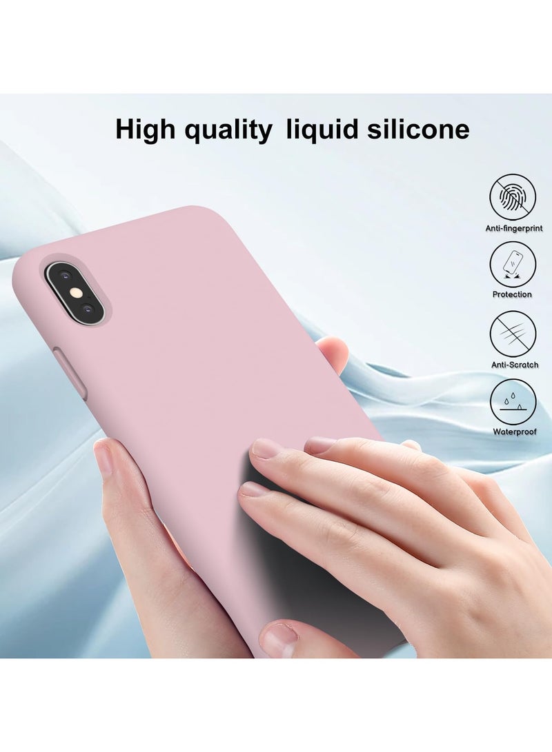 جراب متوافق مع iPhone X/Xs مقاس 5.8 بوصة، جراب هاتف نحيف من السيليكون السائل مكون من 4 طبقات من المطاط الناعم المقاوم للصدمات مع بطانة من الألياف الدقيقة المضادة للخدش (وردي) - Image 2