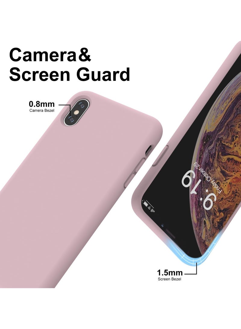 جراب متوافق مع iPhone X/Xs مقاس 5.8 بوصة، جراب هاتف نحيف من السيليكون السائل مكون من 4 طبقات من المطاط الناعم المقاوم للصدمات مع بطانة من الألياف الدقيقة المضادة للخدش (وردي) - Image 3