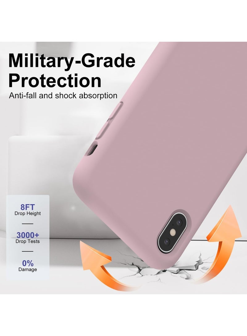 جراب متوافق مع iPhone X/Xs مقاس 5.8 بوصة، جراب هاتف نحيف من السيليكون السائل مكون من 4 طبقات من المطاط الناعم المقاوم للصدمات مع بطانة من الألياف الدقيقة المضادة للخدش (وردي) - Image 4