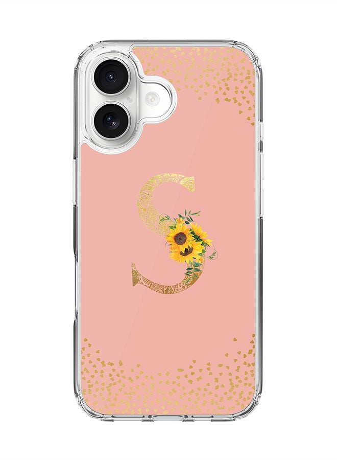 Stylizedd Classic Clear MagSafe Case for iPhone 17 , Hybrid Soft Case Flexible Edges Anti Drop TPU PC Gel Thin Transparent Cover [ Designed for iPhone 17 ] - Custom Monogram Initial Letter Floral Pattern Alphabet - S  (Rose Pink )
