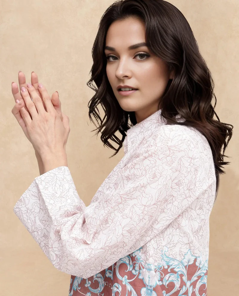 Rareism Women's Artistic Flair Collared Bell Sleeves Top