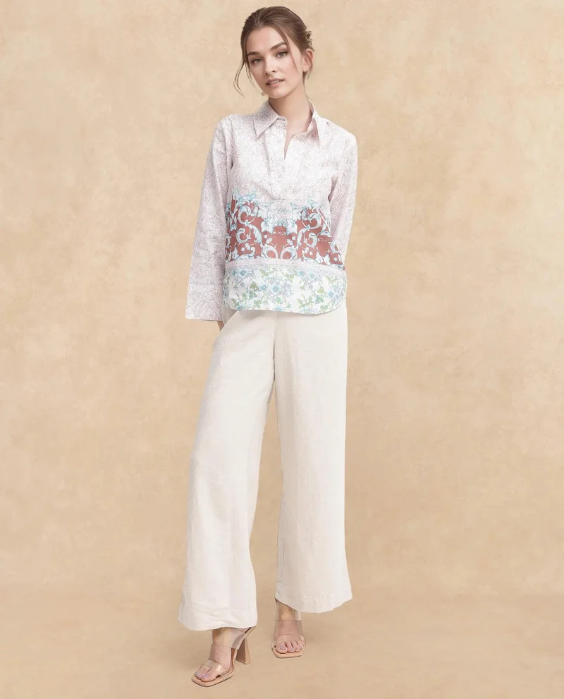 Rareism Women's Artistic Flair Collared Bell Sleeves Top
