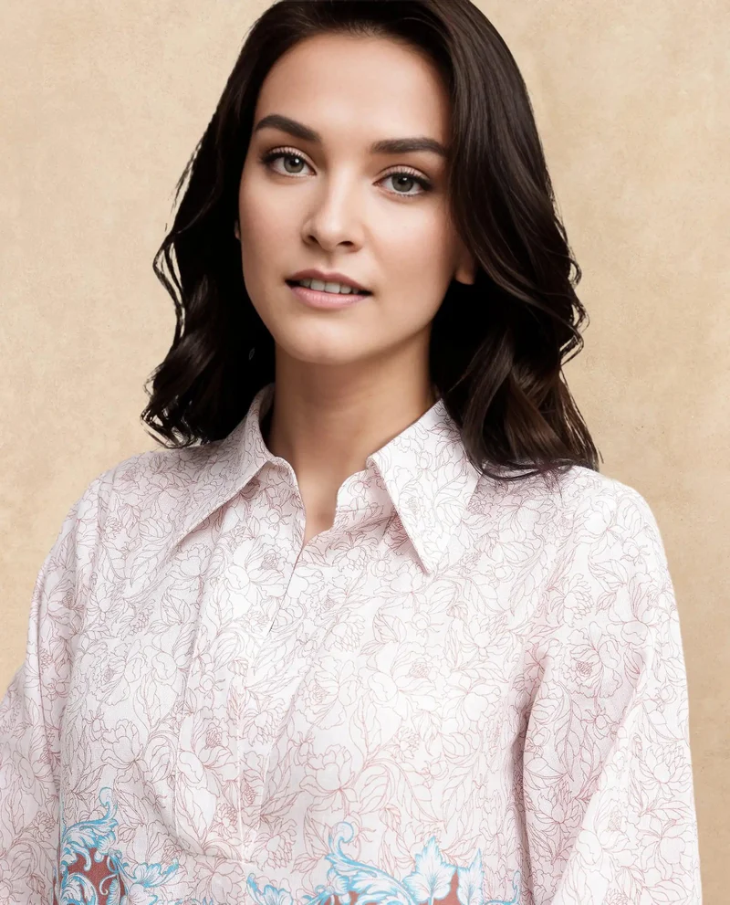 Rareism Women's Artistic Flair Collared Bell Sleeves Top