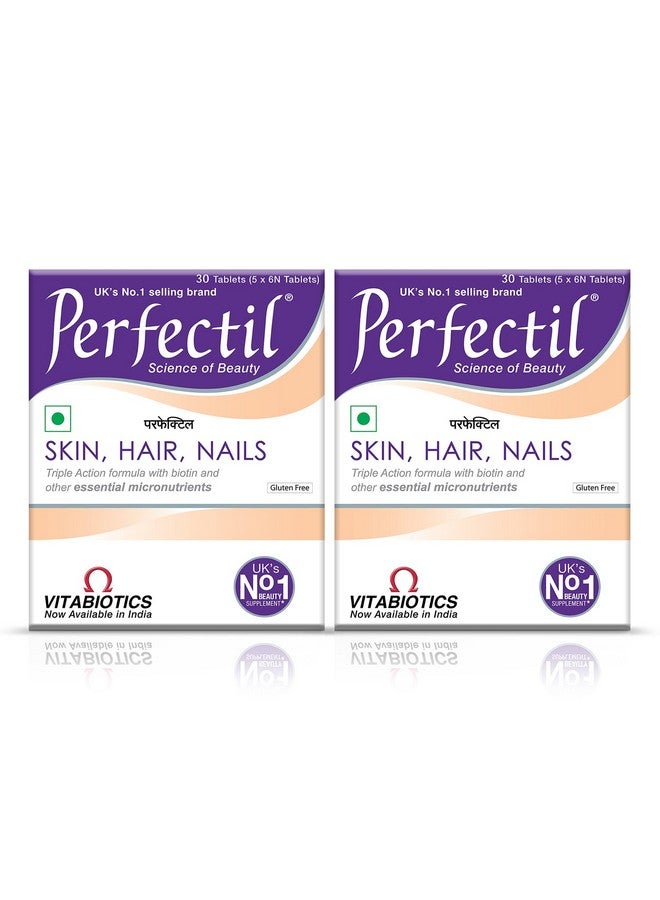 Perfectil Multivitamin Supplements For Hair, Skin And Nails For Men & Women,Packed With Biotin And Grape Seed Extract For Radiant And Younger-Looking Skin, Stronger Nails, 30 Tablets (Pack Of 2) - Image 1