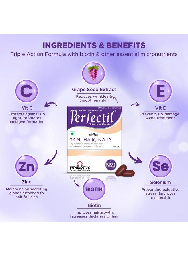 Perfectil Multivitamin Supplements For Hair, Skin And Nails For Men & Women,Packed With Biotin And Grape Seed Extract For Radiant And Younger-Looking Skin, Stronger Nails, 30 Tablets (Pack Of 2) - Image 3