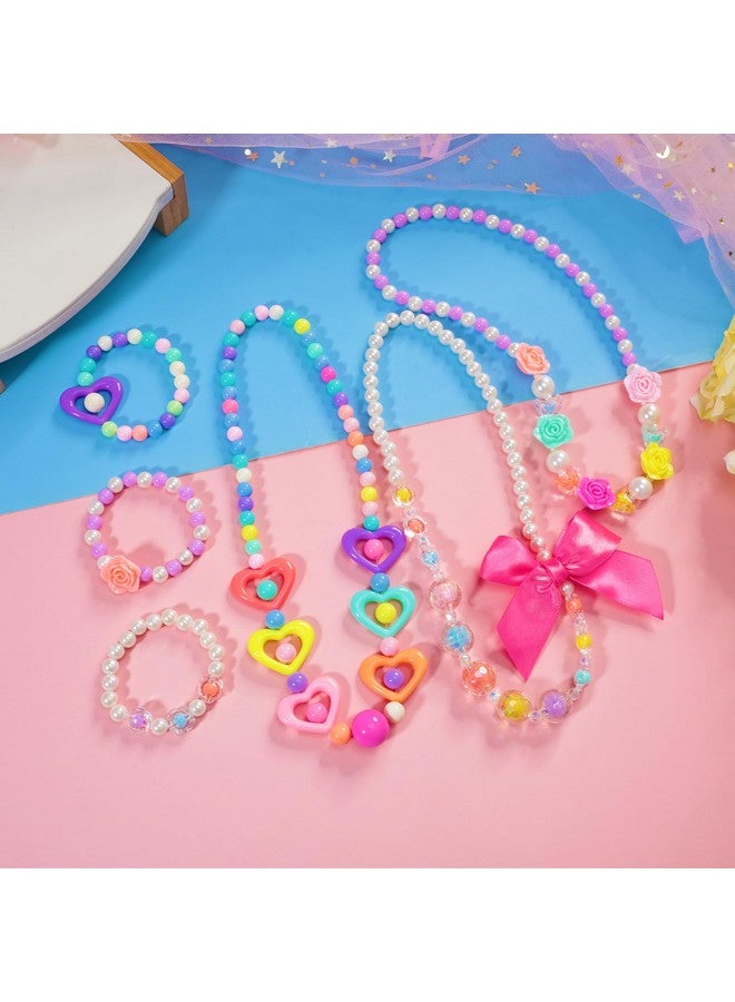 بينك شيب مجوهرات كلاسيكية للأطفال، 6 مجموعات من القلائد والأساور المصنوعة من الخرز للبنات، حقائب هدايا للبنات (كلاسيكية) - Image 3