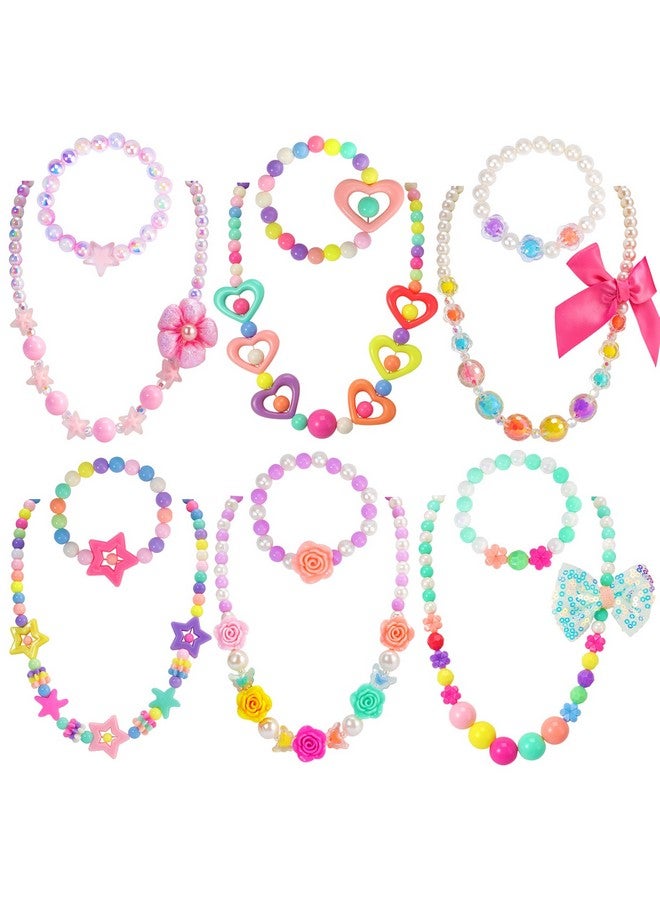 بينك شيب مجوهرات كلاسيكية للأطفال، 6 مجموعات من القلائد والأساور المصنوعة من الخرز للبنات، حقائب هدايا للبنات (كلاسيكية) - Image 1