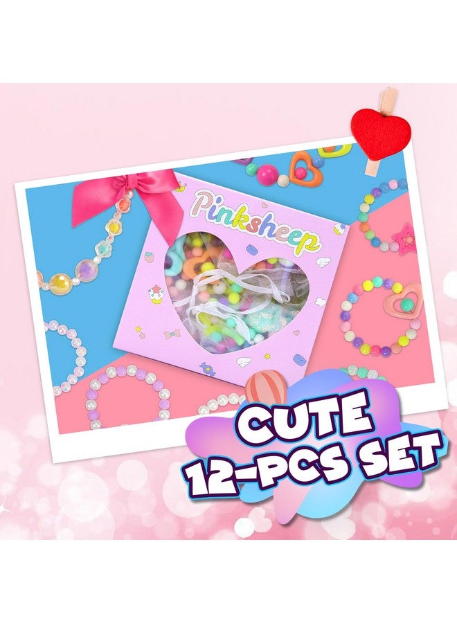 بينك شيب مجوهرات كلاسيكية للأطفال، 6 مجموعات من القلائد والأساور المصنوعة من الخرز للبنات، حقائب هدايا للبنات (كلاسيكية) - Image 2
