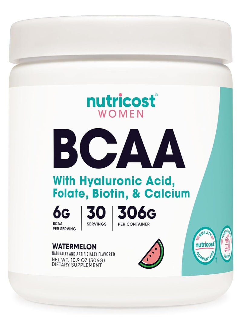 Nutricost Bcaa With Hyaluronic Acid Folate Biotin And Calcium  Watermelon 10.9 oz (306 g)