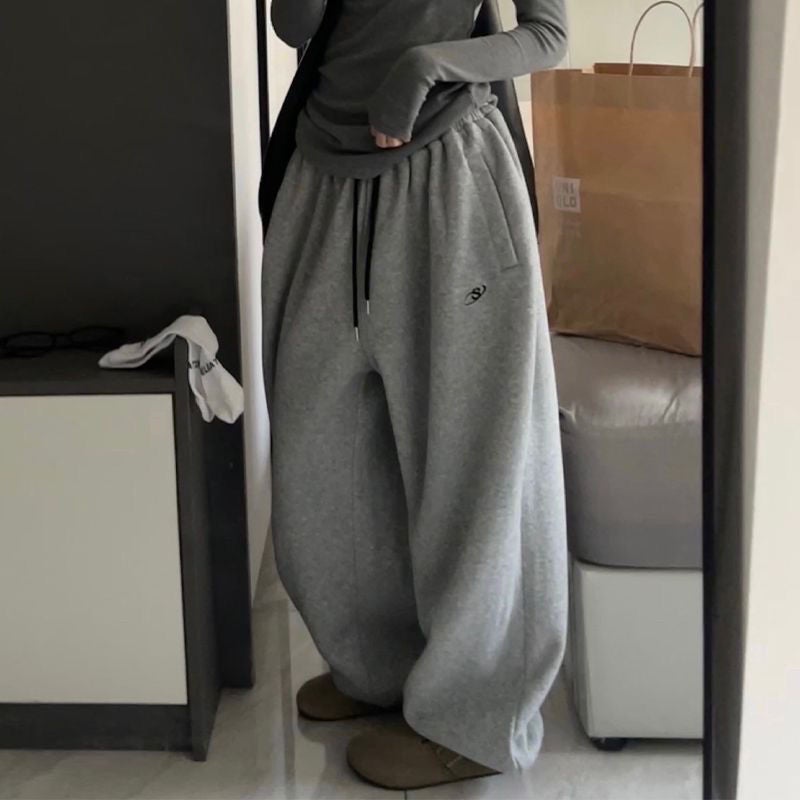 2024 Cotton Sports Pants American Style fleece-lined New Arrival Snowmobile Pants for Winter Loose All-Match Lazy-Shape Pants Gray 