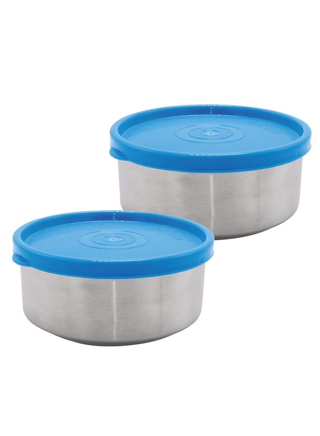 Wonder Chroma 600 Airtight Leakproof Stainless Steel Container, 600 ml, 2 Piece, Blue - Image 1