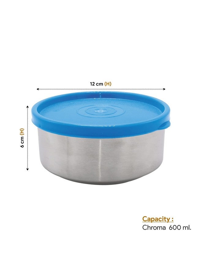Wonder Chroma 600 Airtight Leakproof Stainless Steel Container, 600 ml, 2 Piece, Blue - Image 2