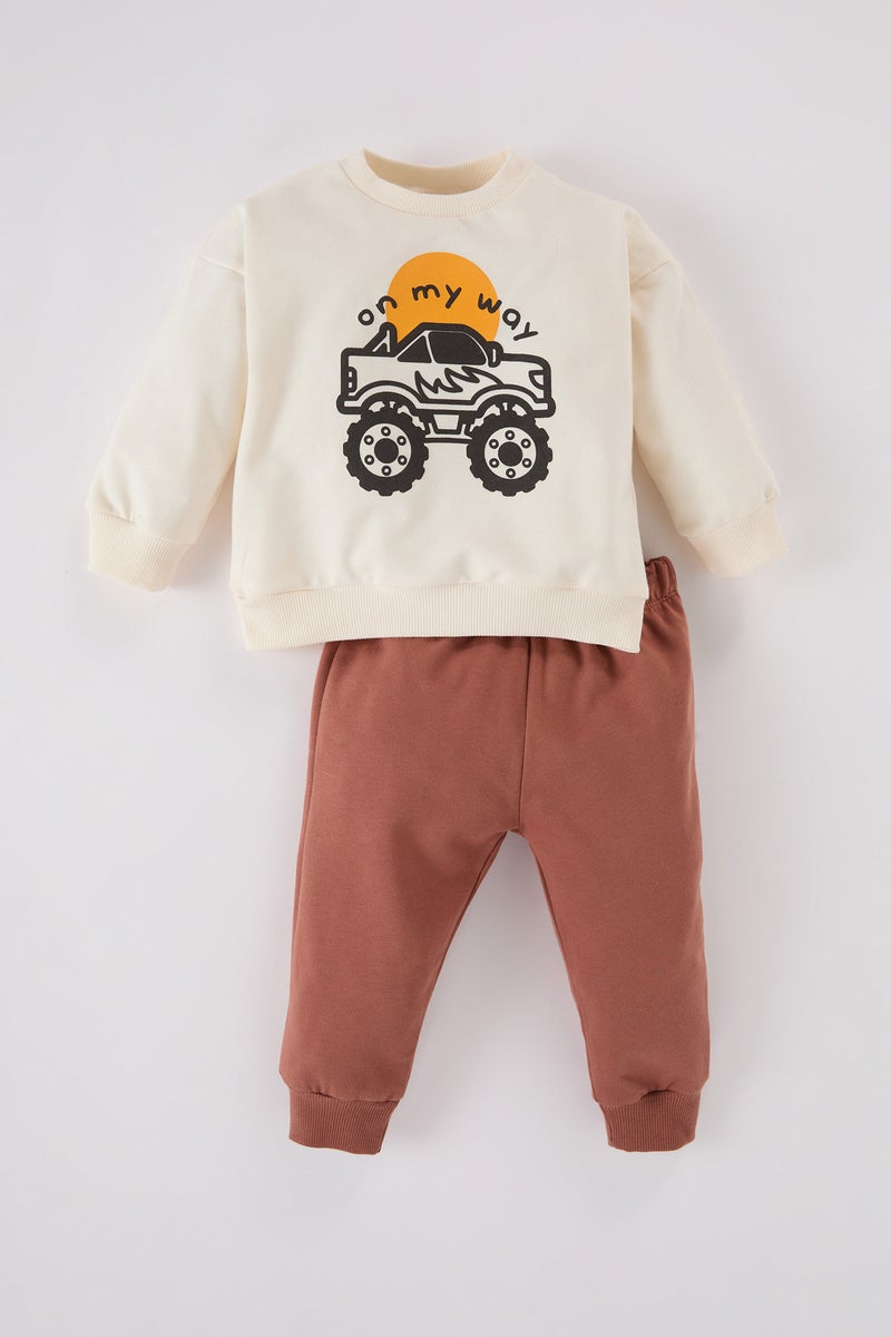 DeFacto Baby Boy Vehicle Printed Sweatshirt Sweatpants 2 Piece Set - Image 1