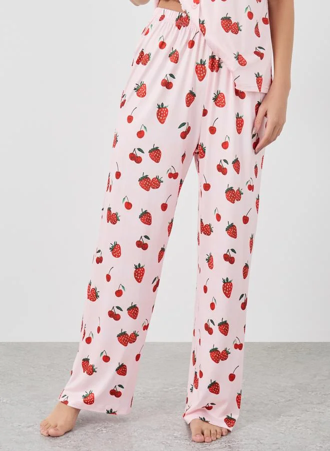 Take Two Take Two Strawberry Printed Shirt and Pyjama Set