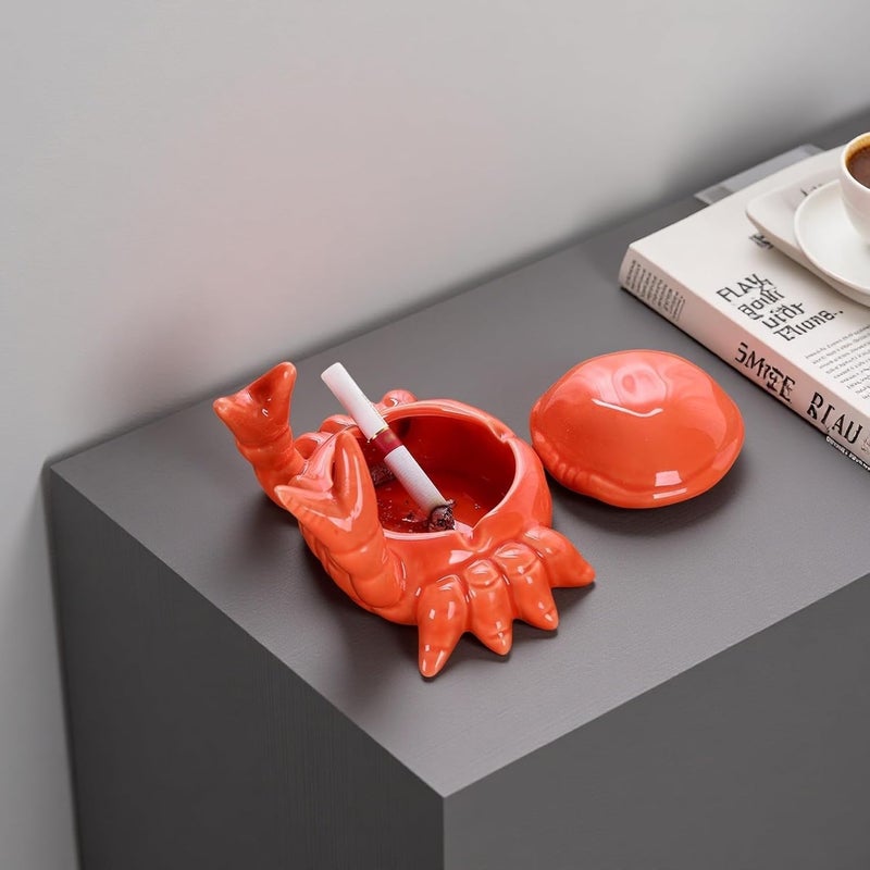 Ceramic Ashtray 2-Pack 4.5" X 3.15" Heat-Resistant Red Crab Design - Odor-Containing Lid Decorative Smoking Tray for Indoor Outdoor Patio Beach Marine Use - Image 5