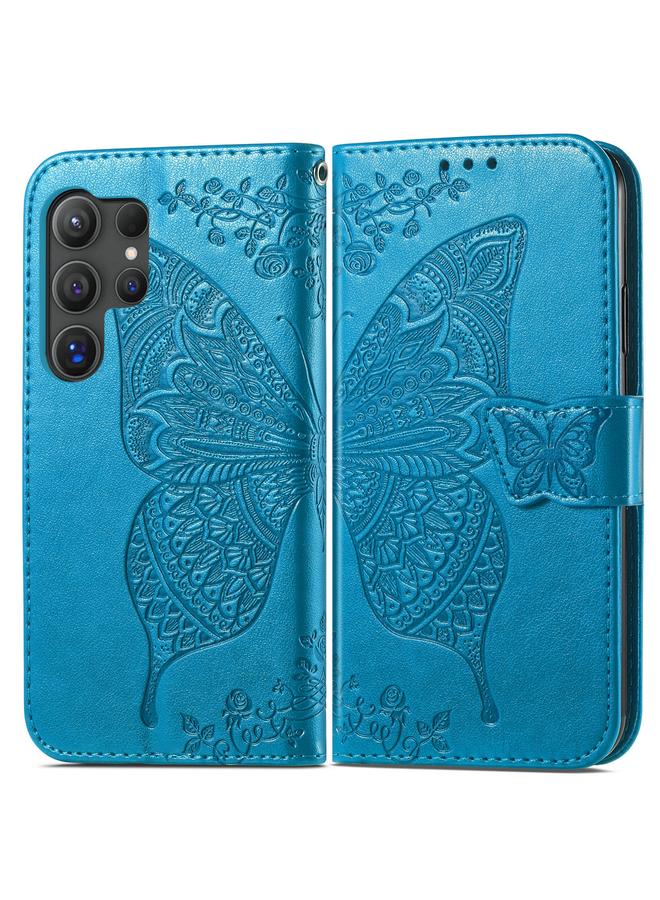 اس-توب جراب لهاتف Samsung Galaxy S25 Ultra 5G جراب هاتف من الجلد المنقوش بنقشة زهور الحب على شكل فراشة - Image 2