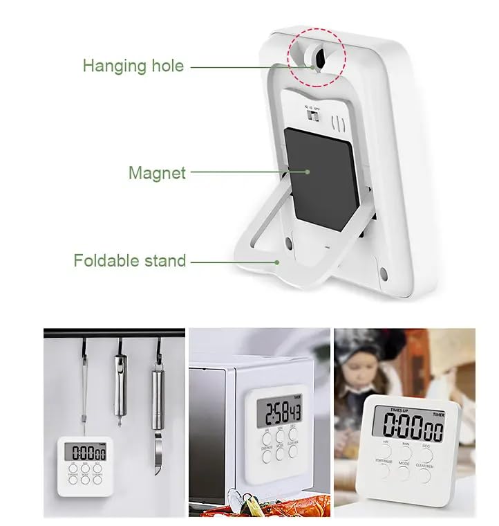P Plus Fire Multifunctional Large Screen Timer with Clock for Kitchen Baking Time Management for Students 3 in 1 Timer with MuteLoud Alarm Switch Desk Timers for Teacher Kids White Pack of 1 - Image 3