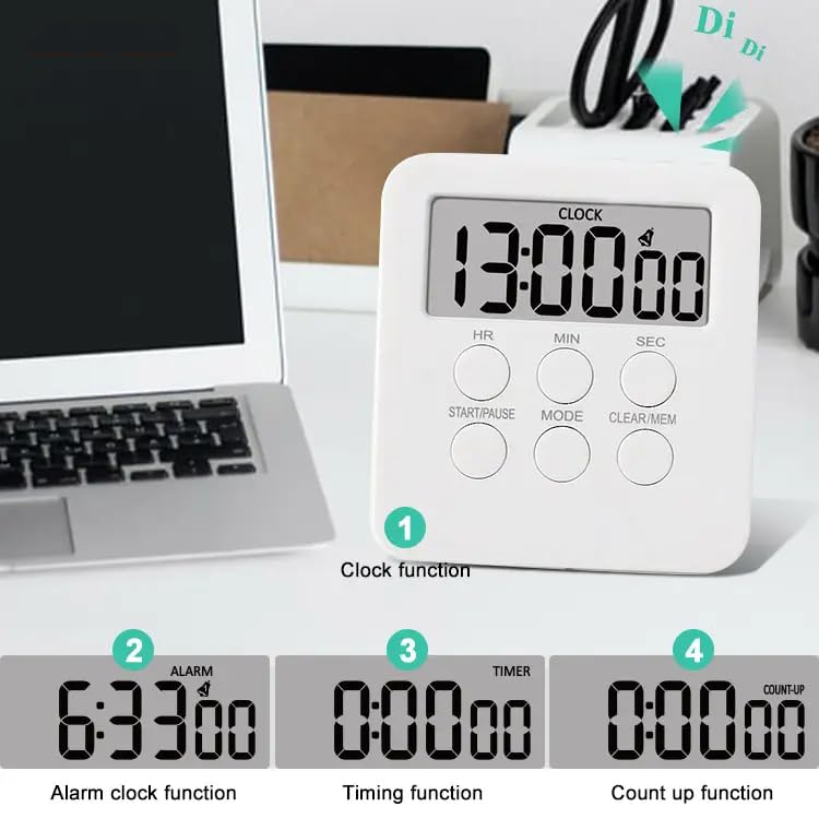 P Plus Fire Multifunctional Large Screen Timer with Clock for Kitchen Baking Time Management for Students 3 in 1 Timer with MuteLoud Alarm Switch Desk Timers for Teacher Kids White Pack of 1 - Image 4