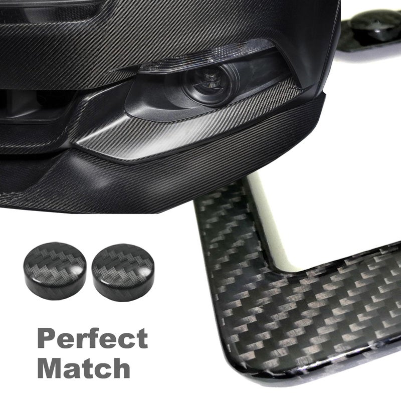 ZXFOOG Carbon Fiber License Plate Frame- 100% Handcrafted Real Carbon Fiber Cloth Wrap Holder, Wide Edge Black Stainless Steel Car Tag Cover with Stainless Steel Screws Caps, 1 Pack 2 Hole - Image 5