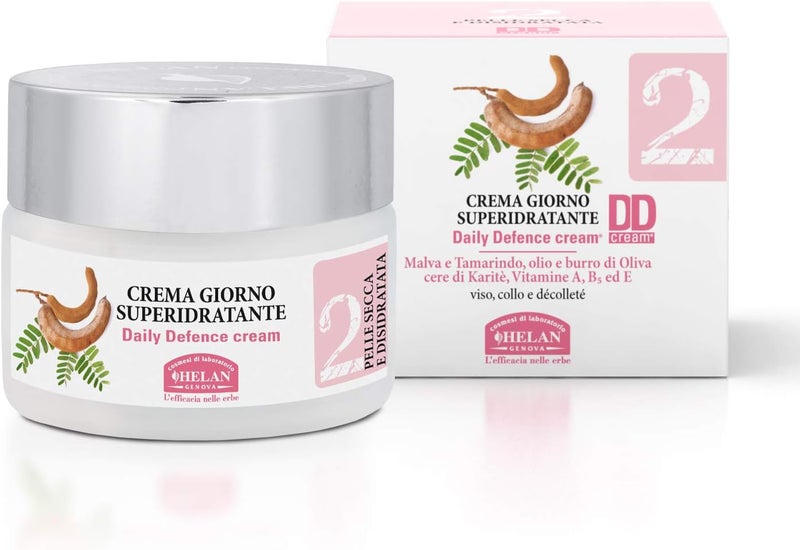 Helan Linea Viso 2 Moisturiser Daily Defence Cream for Skincare Routine Face Cream for Women with Dry Skin Day Cream for Face Neck with Vitamin E B5 Tamarind Extracts Made in Italy 50 ml