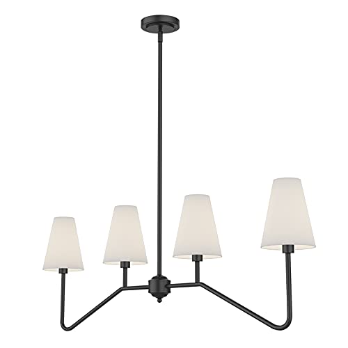 Electro bp;47" W 4-Light Linear Kitchen Island Lighting Fixture Classic Chandeliers Matt Black with White Linen Shades for Dining Room,E12,160W; - Image 3