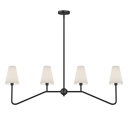 Electro bp;47" W 4-Light Linear Kitchen Island Lighting Fixture Classic Chandeliers Matt Black with White Linen Shades for Dining Room,E12,160W; - Image 1