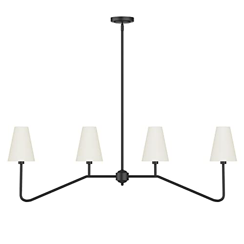 Electro bp;47" W 4-Light Linear Kitchen Island Lighting Fixture Classic Chandeliers Matt Black with White Linen Shades for Dining Room,E12,160W; - Image 2
