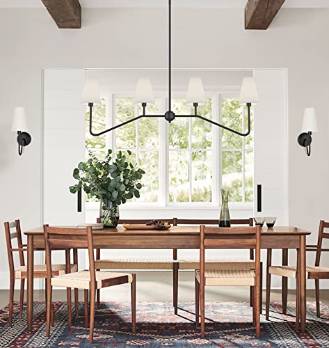 Electro bp;47" W 4-Light Linear Kitchen Island Lighting Fixture Classic Chandeliers Matt Black with White Linen Shades for Dining Room,E12,160W; - Image 4