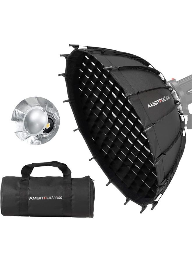 AMBITFUL 23.6''/ 60cm Studio Silver Wide Angle Beauty Dish Honeycomb Grid Bowens Mount for for Photography Studio Flash Head and Monolight - Image 1