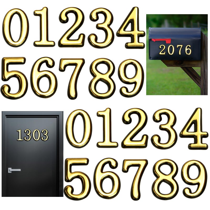 Domthent 30 Pcs Mailbox Numbers For Outside - 3 Complete Sets Of 0-9 Self Adhesive Gold House Numbers  2 Inch Weatherproof Mailbox Numbers For House Door  Apartment  Office  Trash Cans (3) - Image 1