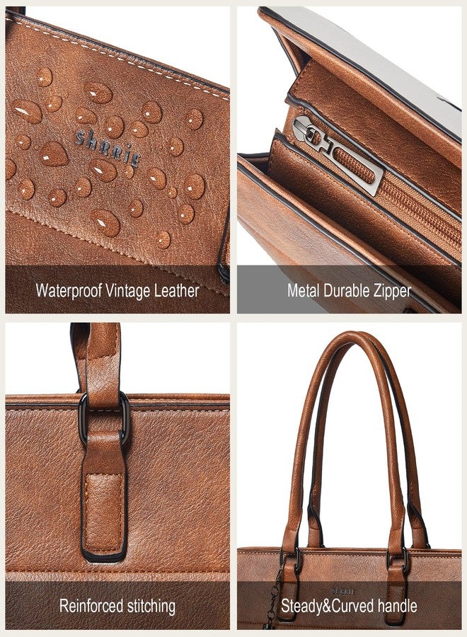 Shrrie 17 inch Laptop Bag for Women,Water-Resistant Work Bag LaptopTote Bag,Professional Business Tote for Office,Travel,College-Fits 15.6 Laptop&Tablet,Briefcase with Satchel Purse,Beige with Brown - Image 3