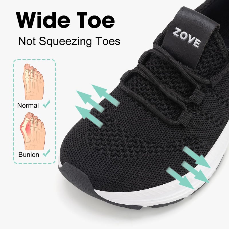 ZOVE Wide Toe Box Shoes Women Extra Wide Width Sneakers Ultra Light Road Running Shoes Non-Slip Tennis Sneakers Breathable Walking Athletic 8803 Black 38 - Image 3