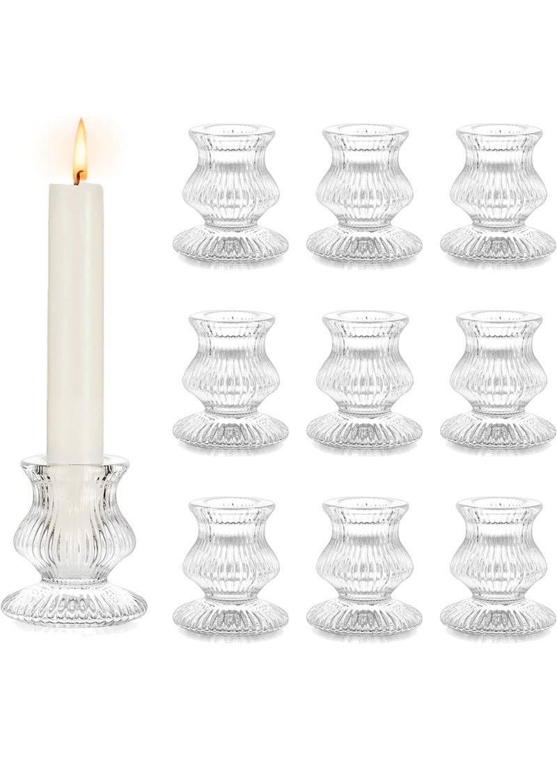 Excefore Glass Taper Candle Holders, 10PCS Clear Candle Holder Candlestick Holders, Crystal Ribbed Candle Sticks Holder Decor for Table Centerpiece Wedding Advent Wreath  s Thanksgiving Dinner - Image 1