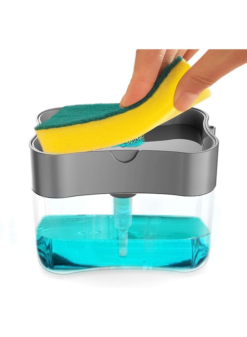 2-in-1 Kitchen & Bathroom Soap Dispenser With Sponge Dish Wash Sink Pump Holder for Liquid Gel Shampoo - Kitchen & Bathroom Accessories & Bottle Cleaning Brush  - Image 1