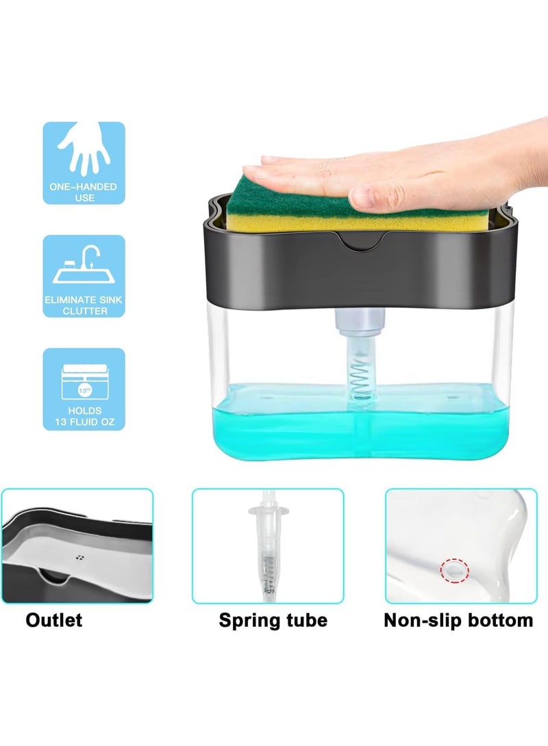 2-in-1 Kitchen & Bathroom Soap Dispenser With Sponge Dish Wash Sink Pump Holder for Liquid Gel Shampoo - Kitchen & Bathroom Accessories & Bottle Cleaning Brush  - Image 2